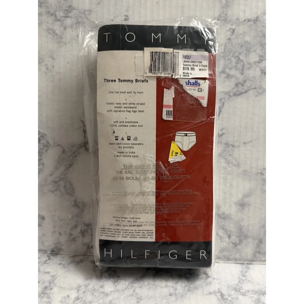 2002 Tommy HILFIGER Briefs Flag Waistband Sz 32 Mid-rise Cotton Vintage 3 Pack